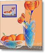 Fruit Bowl And Flower Vase Metal Print