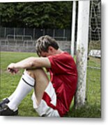 Frustrated Soccer Player On Field Metal Print
