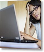 Frustrated Woman Using Laptop Metal Print