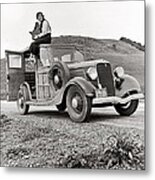 Fsa Photographer Dorothea Lange With Her Car And Large Format Camera Circa 1936-2014 Metal Print