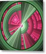 Futuristic Tech Disc Green And Pink Fractal Flame Metal Print