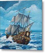 Galleon At Night Metal Print