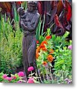 Girl With Grapes Statute In Garden Metal Print