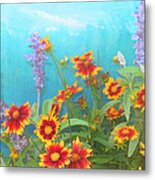 Garden With Turquoise Purple Yellow And Red Metal Print