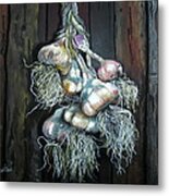 Garlic Hanging To Dry Metal Print