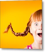Gasping Red-haired Girl With Upward Braids And Excited Look Metal Print