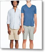 Gay Couple Standing Against White Background Metal Print