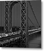 George Washington Bridge Moon Rise Bw Metal Print