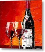 Still Life With Wine Bottle And Glasses 3 Metal Print