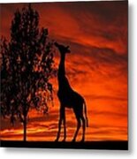 Giraffe Sunset Silhouette Series Metal Print