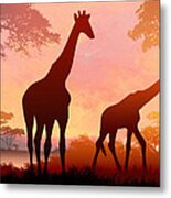 Giraffe Twilight Metal Print