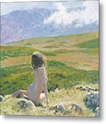 Girl And Cloud Metal Print