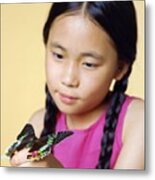Girl Holding A Butterfly Metal Print