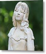 Girl In The Garden Statue Metal Print