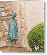 Girl Statue In Tossa De Mar Medievaltown In Catalonia Spain Metal Print
