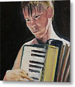 Girl With Accordion Metal Print