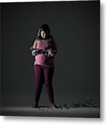 Girl With Candy Wrappers Metal Print