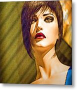 Girl With The Blue Dress On Metal Print