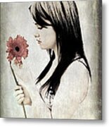 Girl With The Flower Metal Print