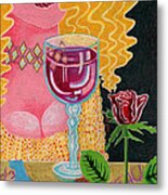Girl With Wine Glass Metal Print