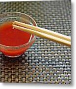 Glass Bowl With Hot Sauce With Chopsticks Chinese Restaurant Metal Print
