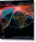Global Transport Networks On Night Map Metal Print