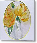 Yellow Roses In Orrefors Metal Print