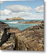 Godrevy Lighthouse In Cornwall, England Metal Print
