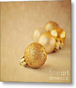 Gold Glittery Christmas Baubles Metal Print
