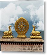Gold Religious Symbols On Top Of A Wall Metal Print