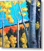 Golden Aspens Turquoise Sky Metal Print