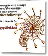 Golden Spider Web Birthday Card Metal Print