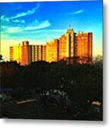 Golden Sunset Highlighting A Building Metal Print