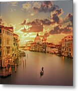 Gondola In The Grand Canal At Sunset Metal Print