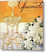 Gourmet Cover Featuring A Pyramid Of Champagne Metal Print