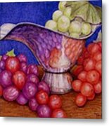 Grapes On Silver Metal Print