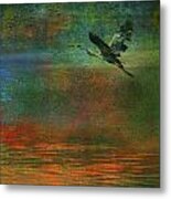 Great Blue Heron In Mystic Flight Metal Print