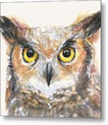 Great Horned Owl Watercolor Metal Print