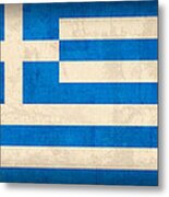 Greece Flag Vintage Distressed Finish Metal Print