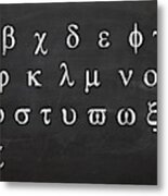 Greek Letters On Black Chalkboard Metal Print