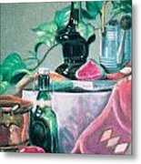 Green Bottles And Copper Metal Print