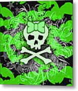 Green Girly Bat Skull Metal Print