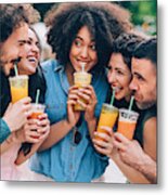 Group Of Friends Drinking Smoothies Metal Print