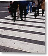 Group Of People Crossing At A Zebra Metal Print