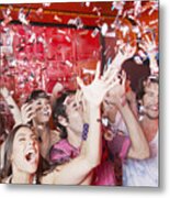 Group Of People In A Nightclub Partying And Throwing Confetti Metal Print