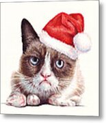 Grumpy Cat As Santa Metal Print