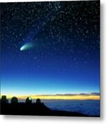 Hale-bopp Comet And Telescope Domes Metal Print