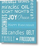 Hanukkah Words -greeting Card Metal Print