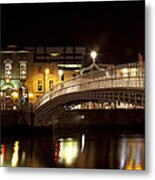 Hapenny Bridge At Night Dublin Metal Print