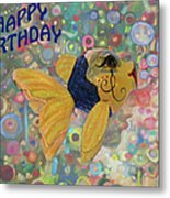 Happy Birthday Fish Party Card Metal Print